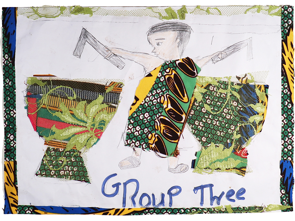 ガーナ/4年生グループワーク「トーキングドラムのコラージュ」